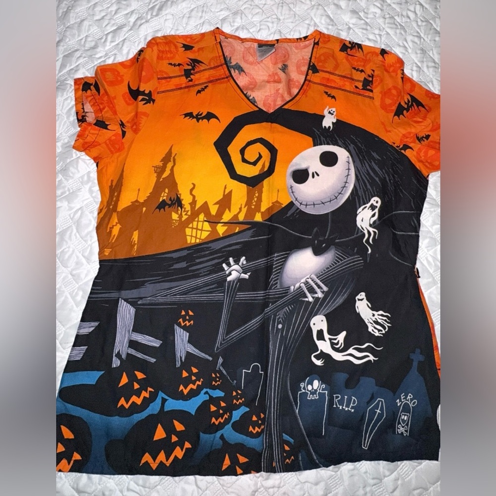 Halloween Scrub Top - Orange and Black